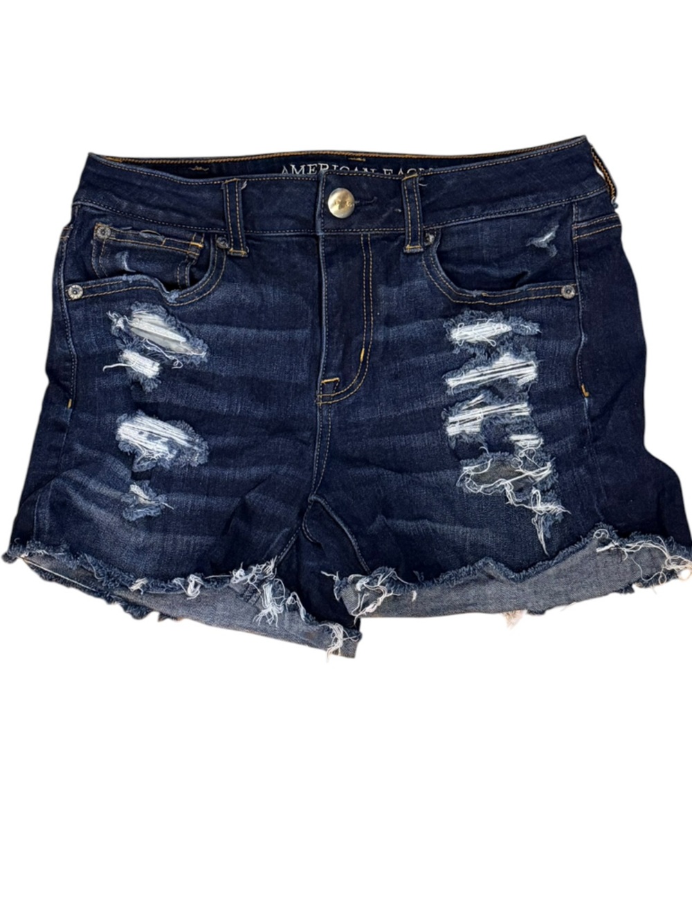 American Eagle Hi-Rise Shortie Dark Wash Denim Cutoff Shorts Super Stretch 4